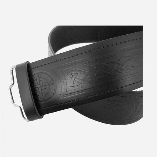 Embossed Scottish leather kilt belt with Celtic buckle design