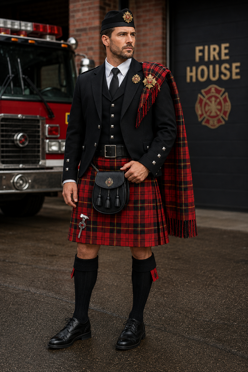 Firefighter Tartan Outfit with Argyle Jacket