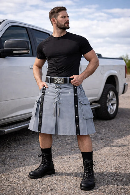 Premium Quality Hand Made Scottish Grey Utility Kilt
