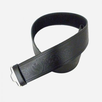 High-quality embossed leather Scottish kilt belt with Celtic buckle