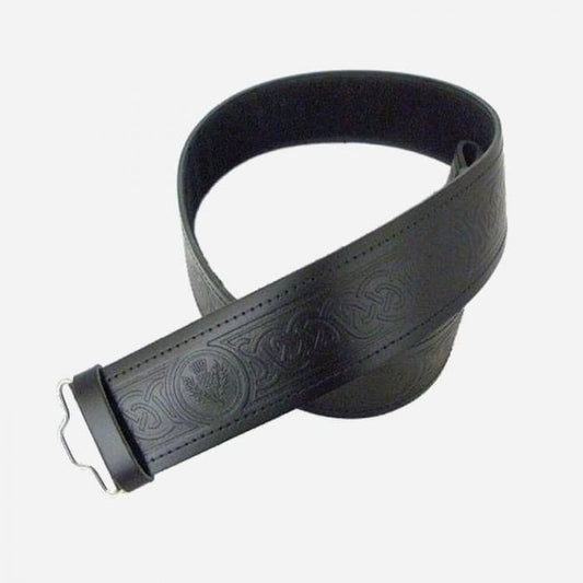 High-quality embossed leather Scottish kilt belt with Celtic buckle