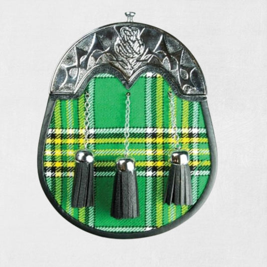 Irish Tartan Sporran with premium leather and adjustable chain for a secure fit