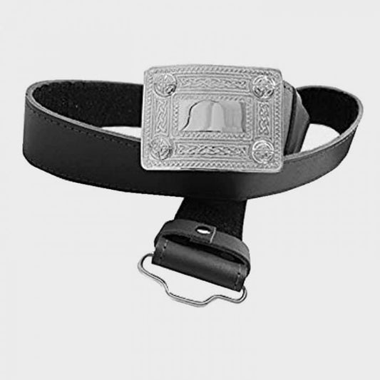 Durable leather kilt belt with adjustable fit for men.