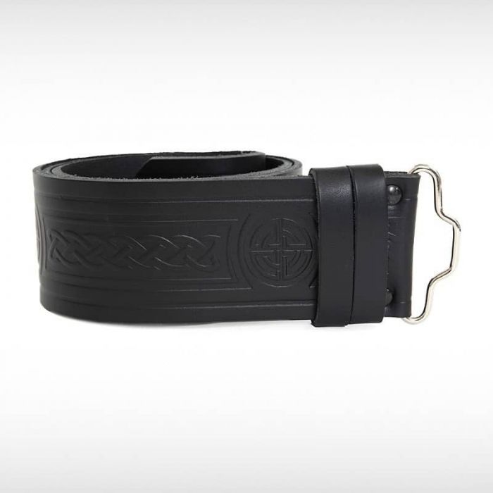 Kilt leather belts embossed with traditional Scottish designs