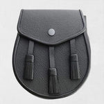 Scottish Black Three Tassel Leather Sporran for Kilt – Free Chain Belt