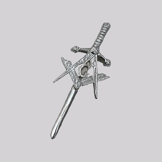 Scottish Highland Masonic Kilt Pin with Square and Compass Symbol in Chrome Finish